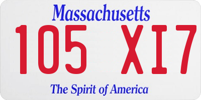 MA license plate 105XI7