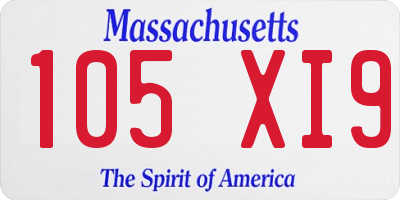 MA license plate 105XI9
