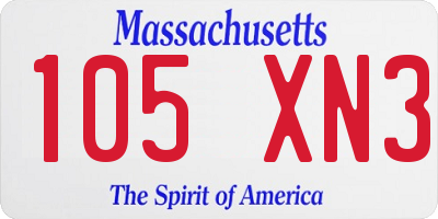 MA license plate 105XN3