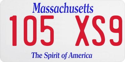 MA license plate 105XS9