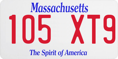 MA license plate 105XT9