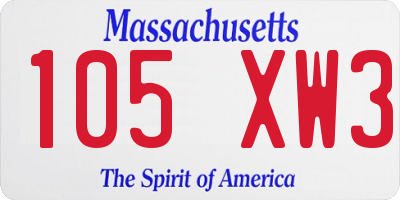 MA license plate 105XW3