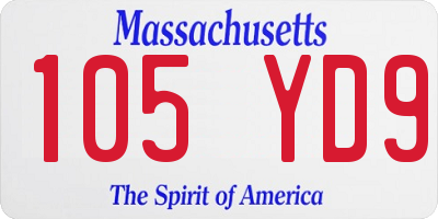 MA license plate 105YD9