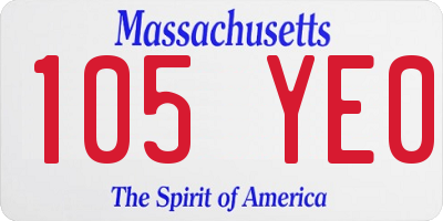 MA license plate 105YE0