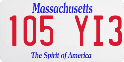 MA license plate 105YI3