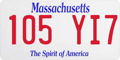 MA license plate 105YI7