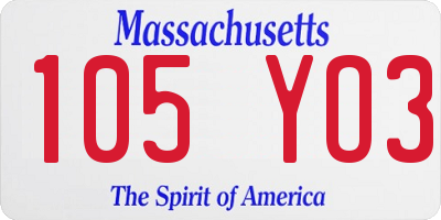 MA license plate 105YO3