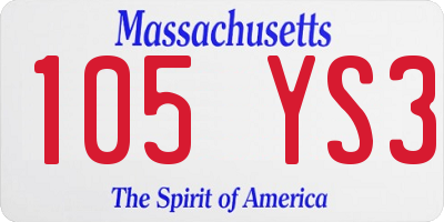 MA license plate 105YS3