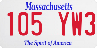 MA license plate 105YW3