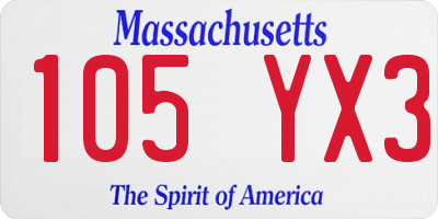 MA license plate 105YX3