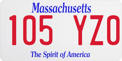 MA license plate 105YZ0