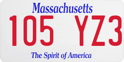MA license plate 105YZ3