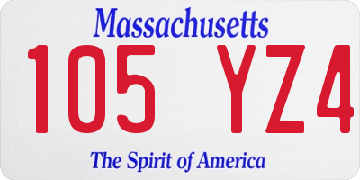 MA license plate 105YZ4