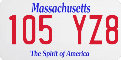MA license plate 105YZ8