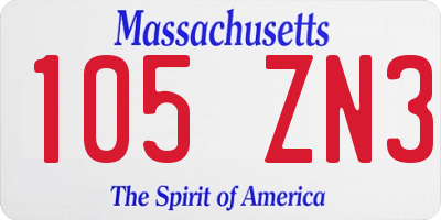 MA license plate 105ZN3
