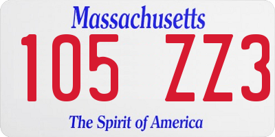 MA license plate 105ZZ3