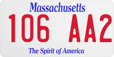 MA license plate 106AA2