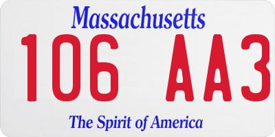 MA license plate 106AA3