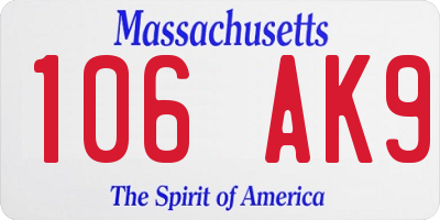 MA license plate 106AK9