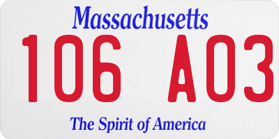 MA license plate 106AO3