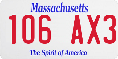 MA license plate 106AX3