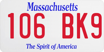 MA license plate 106BK9