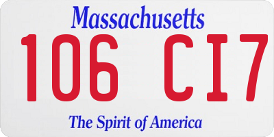 MA license plate 106CI7