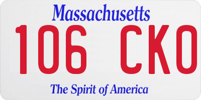 MA license plate 106CK0