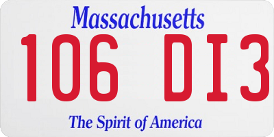 MA license plate 106DI3