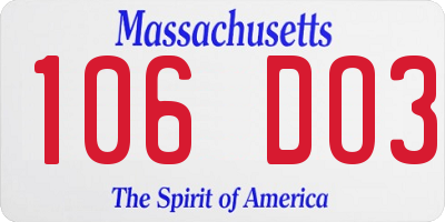 MA license plate 106DO3