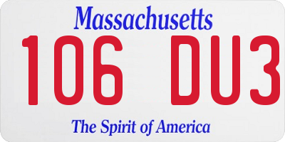 MA license plate 106DU3