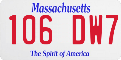 MA license plate 106DW7