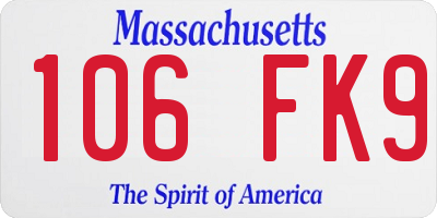 MA license plate 106FK9