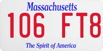 MA license plate 106FT8
