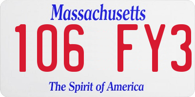 MA license plate 106FY3