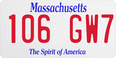 MA license plate 106GW7