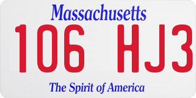 MA license plate 106HJ3