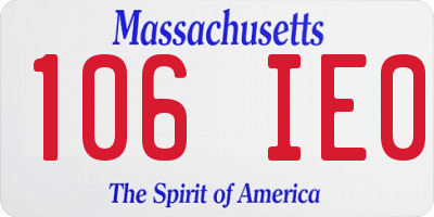 MA license plate 106IE0