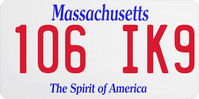 MA license plate 106IK9
