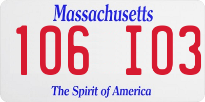 MA license plate 106IO3