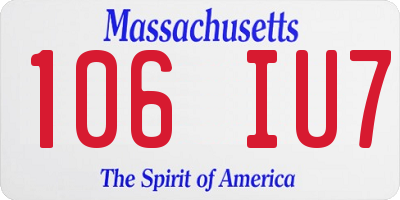 MA license plate 106IU7