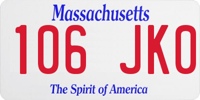 MA license plate 106JK0