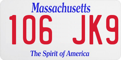 MA license plate 106JK9