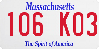 MA license plate 106KO3