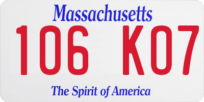MA license plate 106KO7