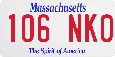 MA license plate 106NK0
