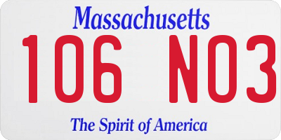MA license plate 106NO3