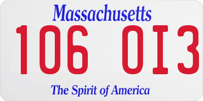 MA license plate 106OI3