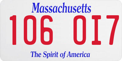 MA license plate 106OI7