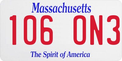 MA license plate 106ON3